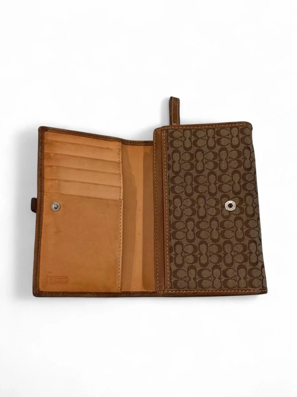 Coach Signature Canvas Wallet in Brown with Leather Trim